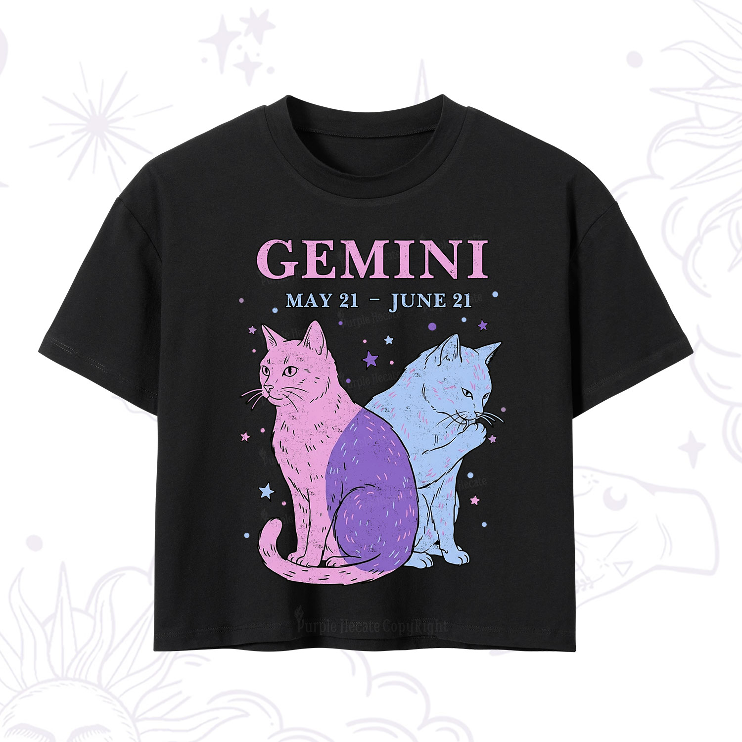 Purplehecate Gemini Zodiac Cats Crop T-Shirt