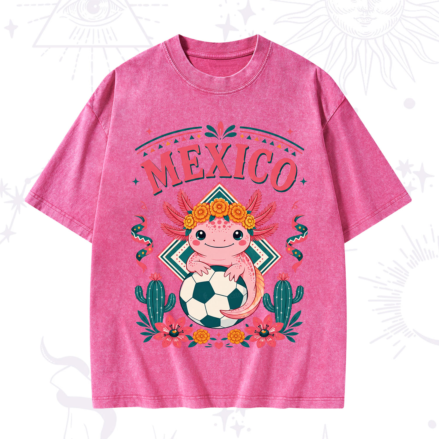 Purplehecate Floral Axolotl Mexico Football Washed T-Shirt