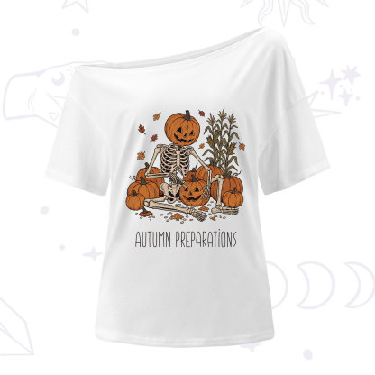 Purplehecate Autumn Preparations Pumpkin Skeleton One Shoulder T-Shirt