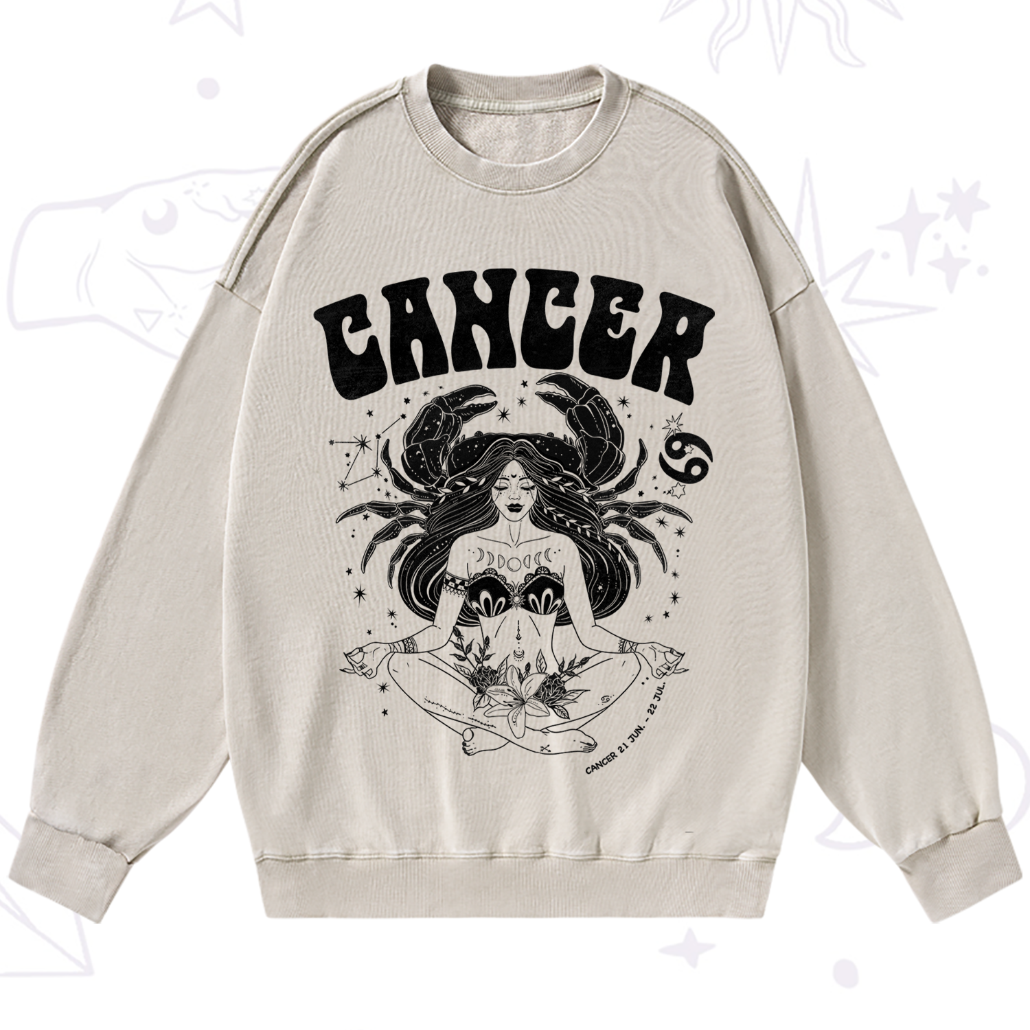 Purplehecate Cancer Zodiac Glyphs Washed Sweatshirt