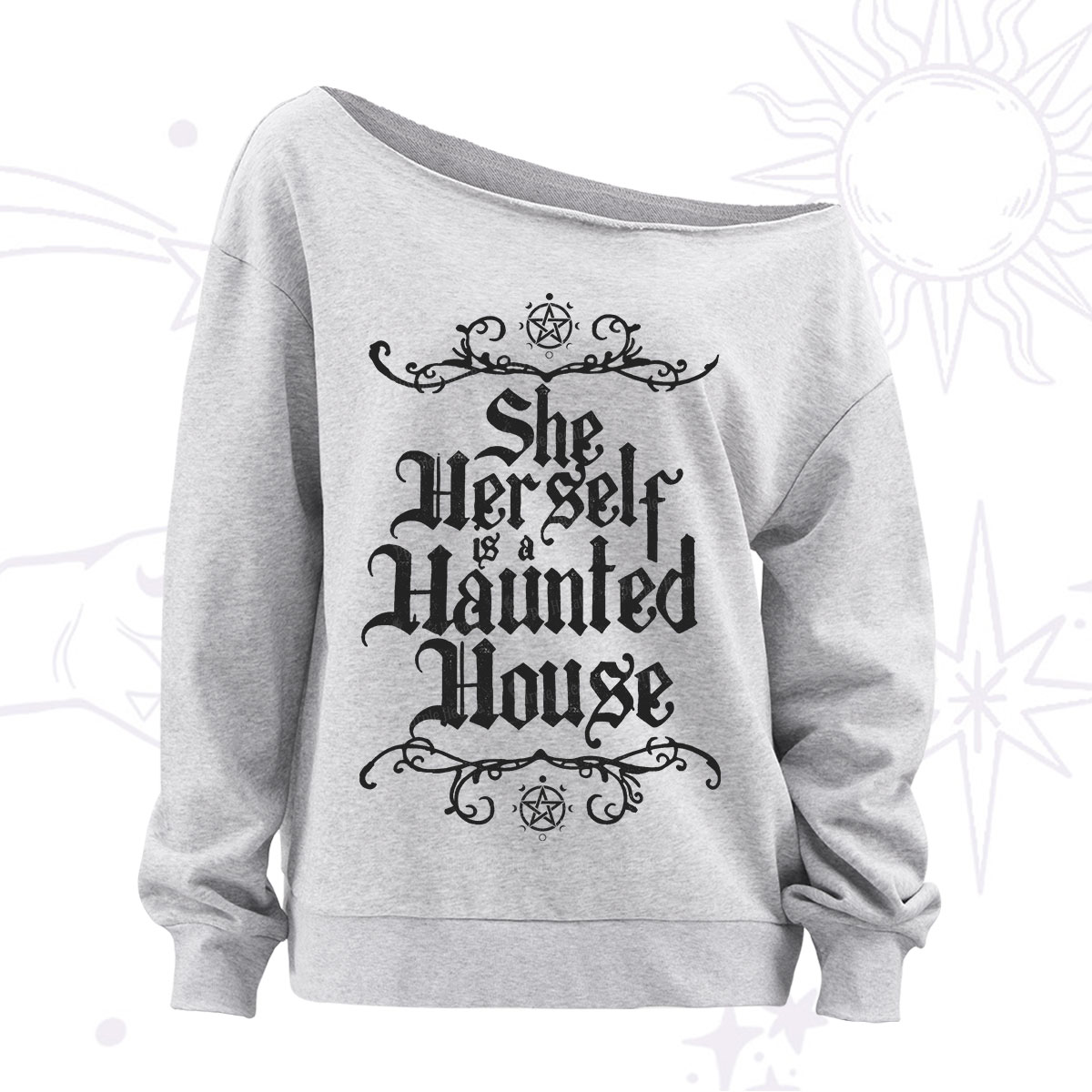 Purplehecate She Herself is a Haunted House Off The Shoulder Sweatshirt