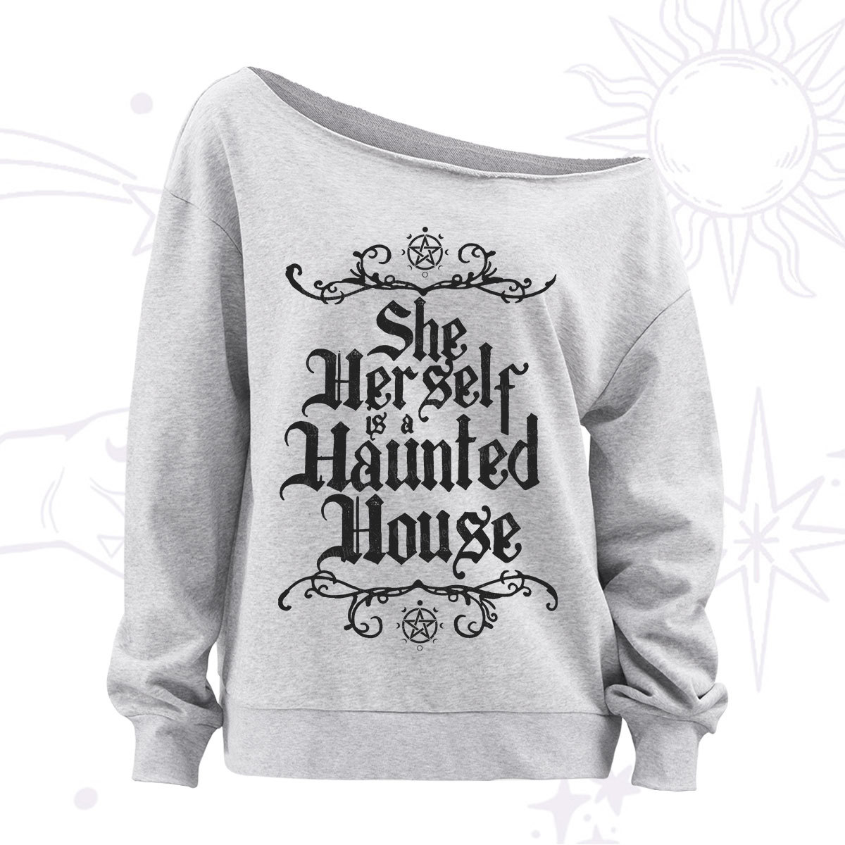 Purplehecate She Herself is a Haunted House Off The Shoulder Sweatshirt