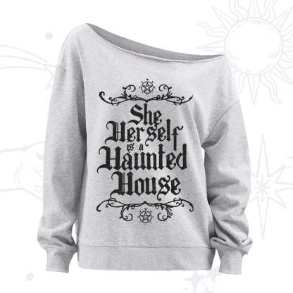 Purplehecate She Herself is a Haunted House Off The Shoulder Sweatshirt