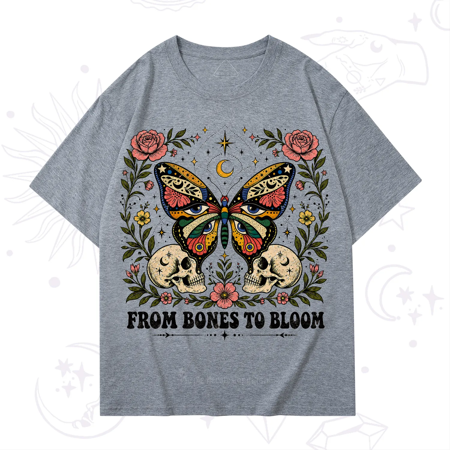 Purplehecate From Bones to Bloom Butterfly T-Shirt