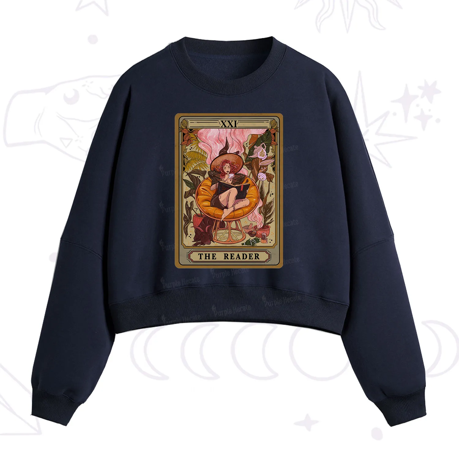 Purplehecate The Reader Tarot Card Fleece Cropped Sweatshirt