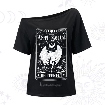 Purplehecate The Antisocial Butterfly Oracle Card One Shoulder T-Shirt