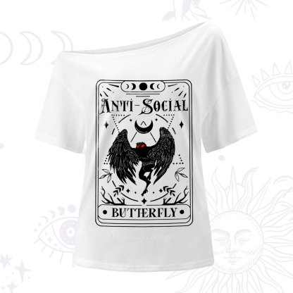 Purplehecate The Antisocial Butterfly Oracle Card One Shoulder T-Shirt