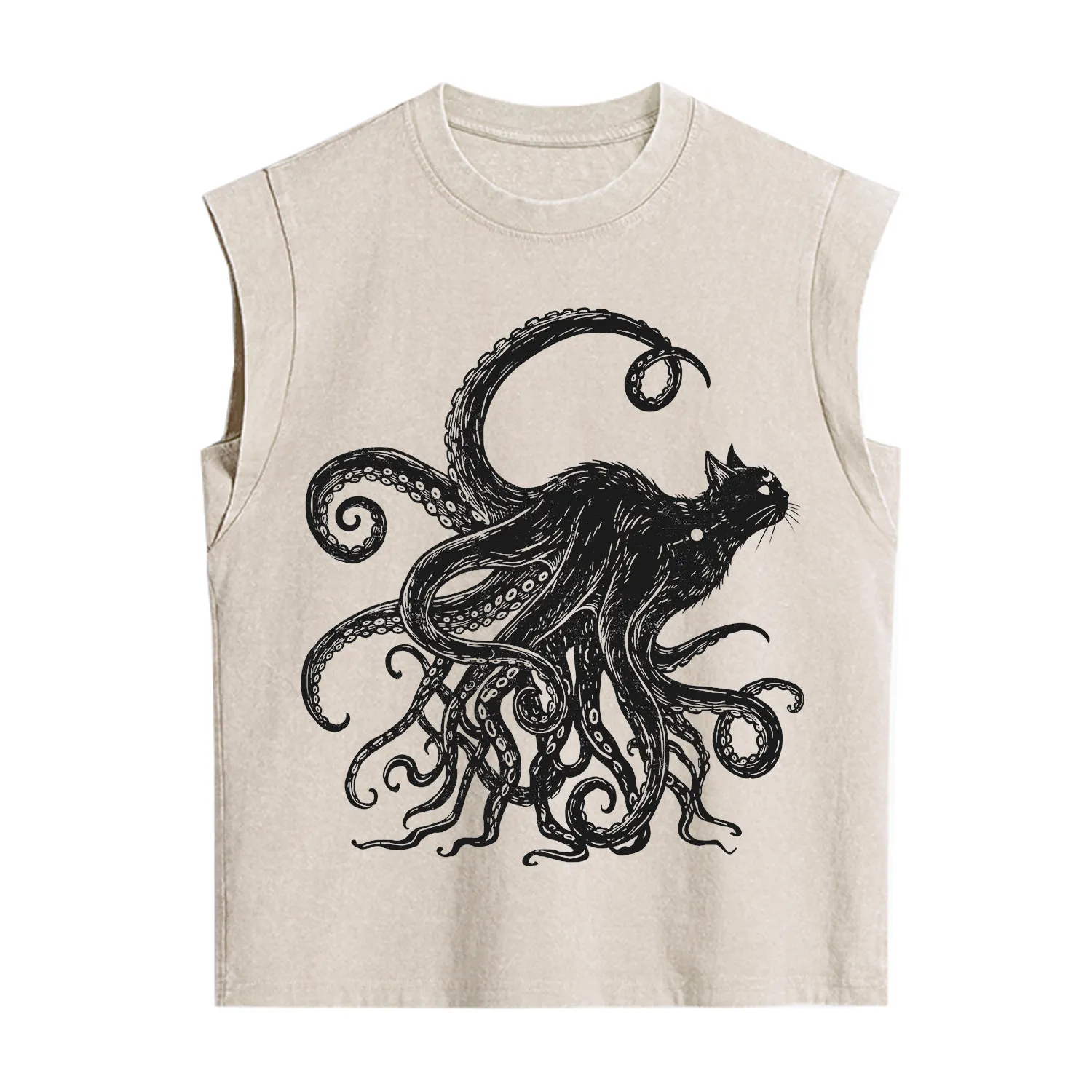 Purplehecate Black Cat with Octopus Tentacles Vintage Washed Tank