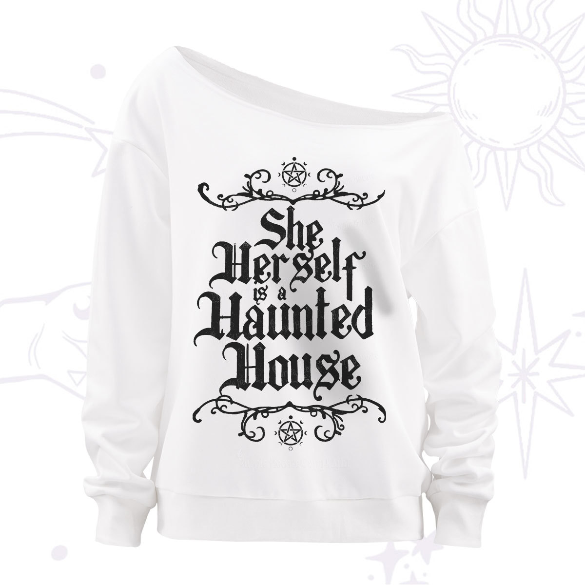 Purplehecate She Herself is a Haunted House Off The Shoulder Sweatshirt
