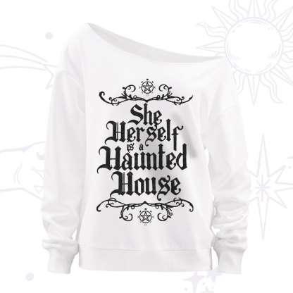 Purplehecate She Herself is a Haunted House Off The Shoulder Sweatshirt