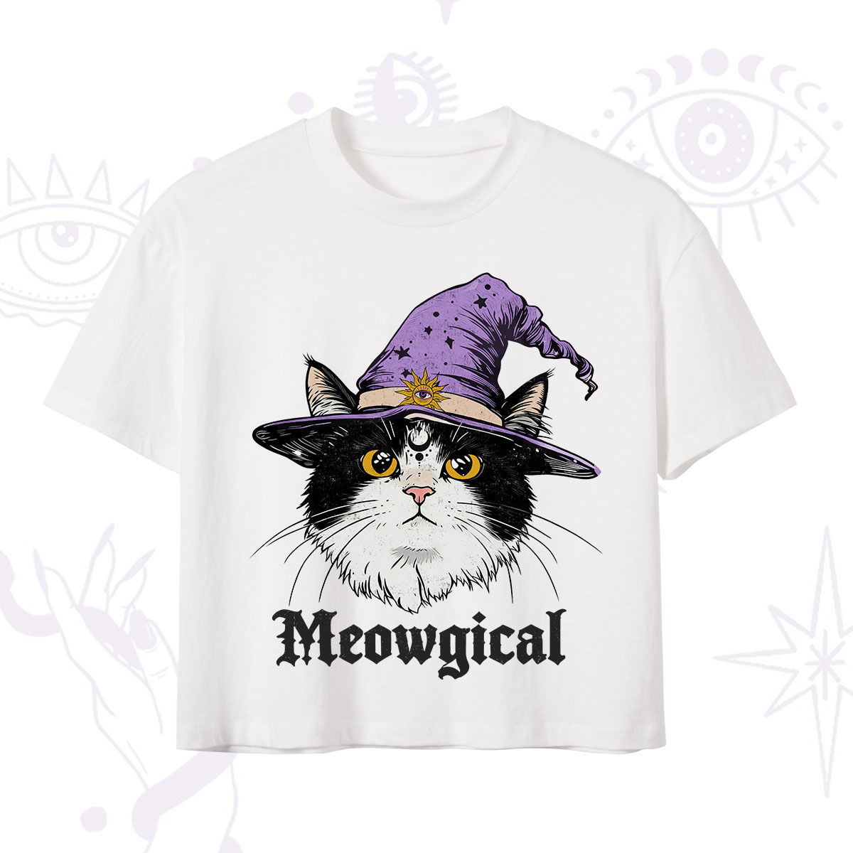 Purplehecate Meowgical Witch Cat Crop T-Shirt