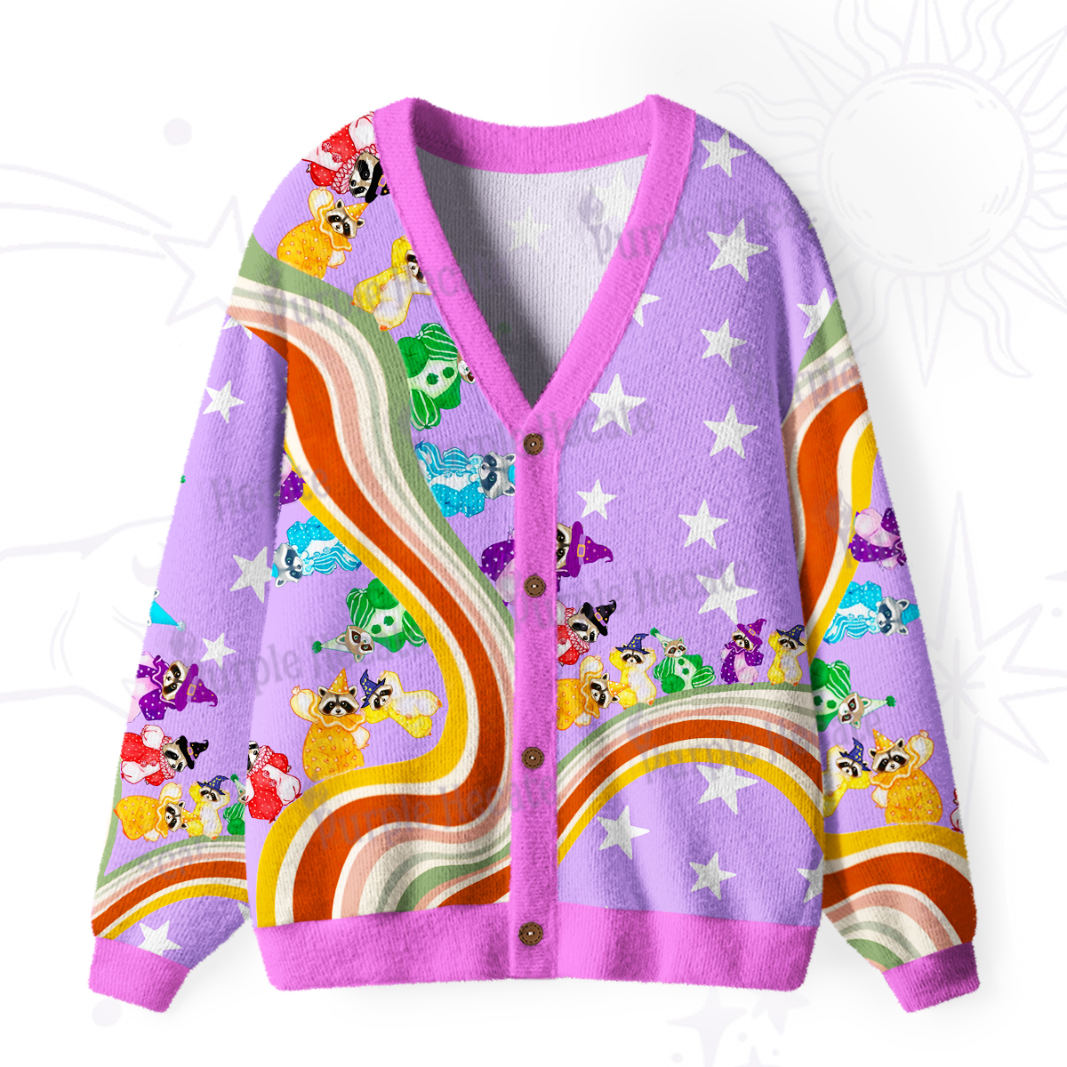 Purplehecate Rainbow Raccoon Star Ugly Cardigan Sweaters