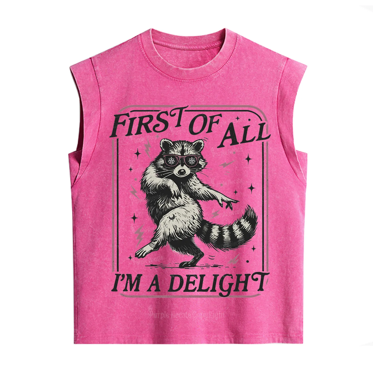 Purplehecate First Of All I'm A Delight Racoon Vintage Washed Tank