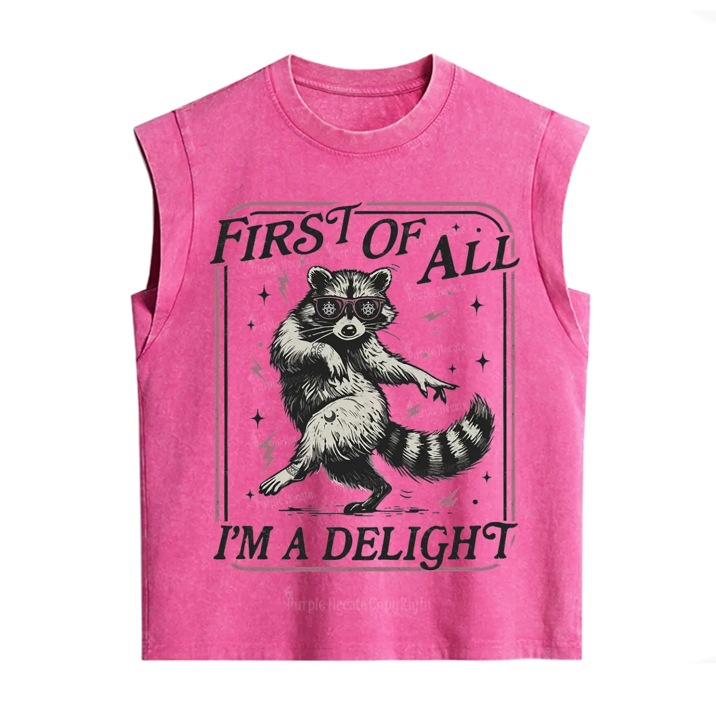 Purplehecate First Of All I'm A Delight Racoon Vintage Washed Tank