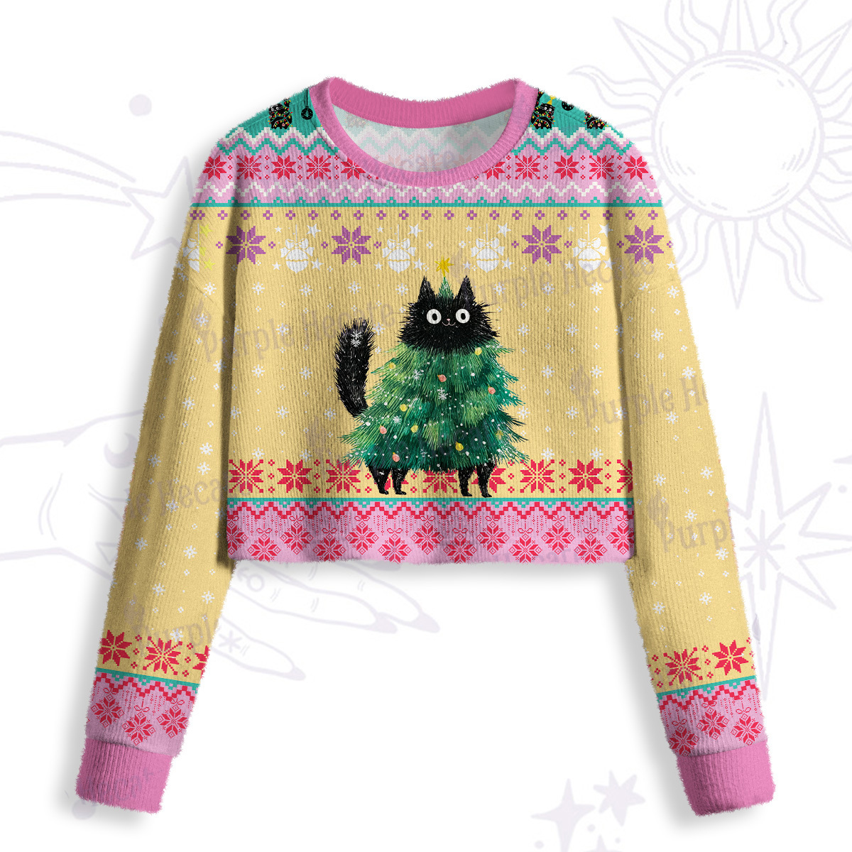 Purplehecate Funny Black Cat in Tree Crop Fuzzy Ugly Sweatshirt