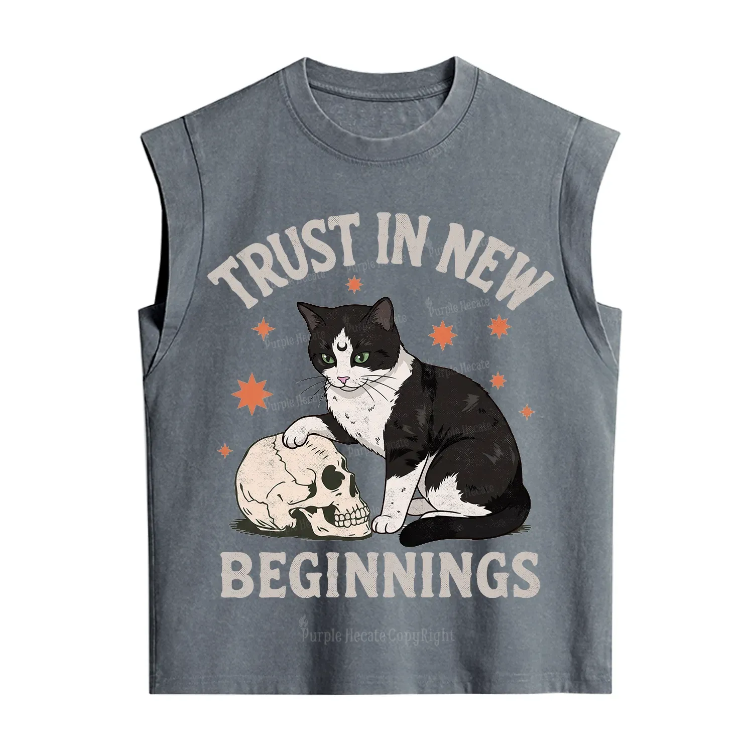 Purplehecate Trust In New Beginnings Cat Vintage Washed Tank