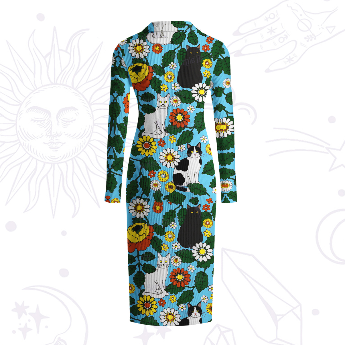 Purplehecate Daisy Cat  Garden Ribbed Knit Dress