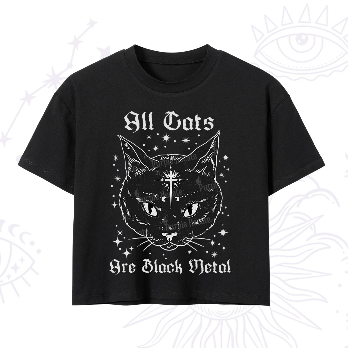 Purplehecate All Cats Are Black Metal Crop T-Shirt