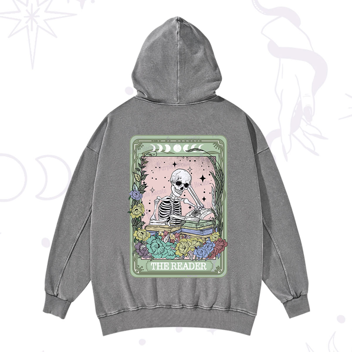 Purplehecate The Reader Bookworm Tarot Skeleton Washed Hoodie