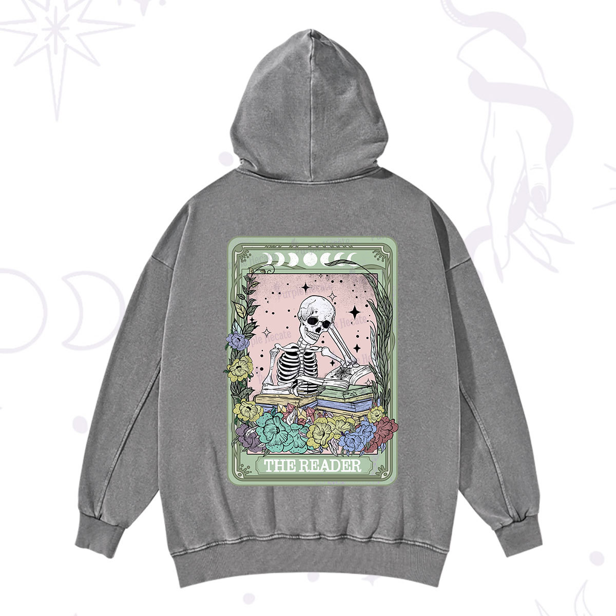 Purplehecate The Reader Bookworm Tarot Skeleton Washed Hoodie