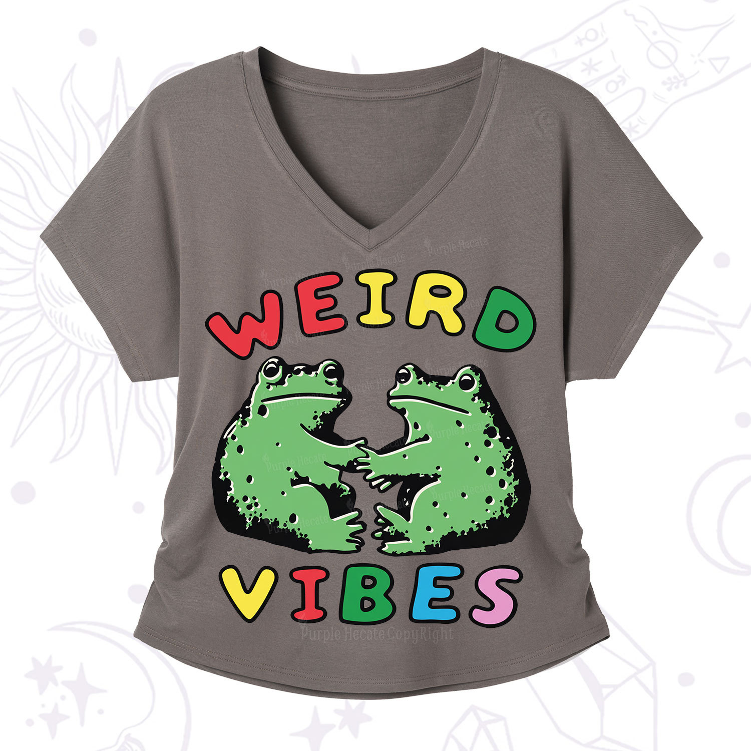 Purplehecate Weird Frog Vibes V-Neck T-Shirt