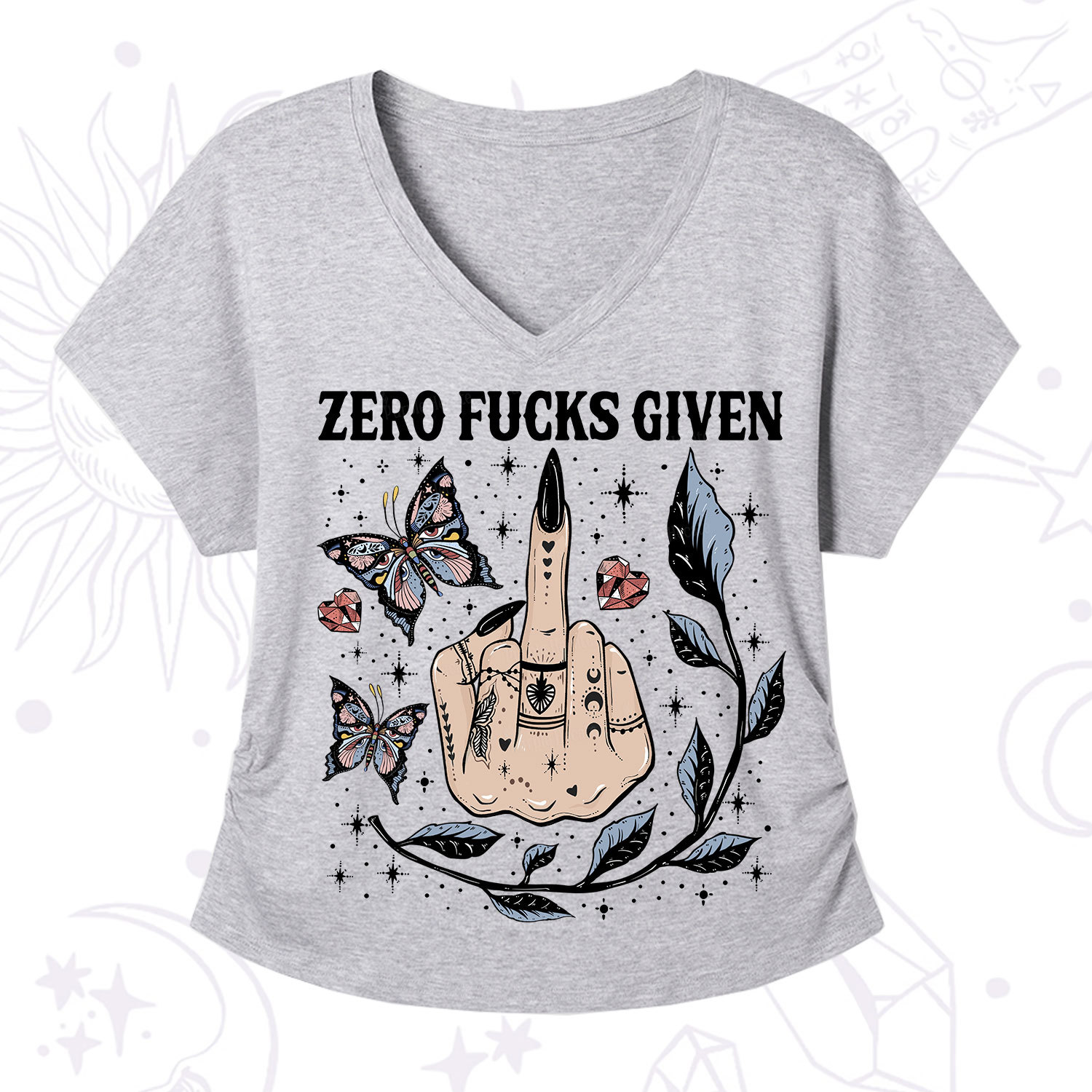 Purplehecate Zero Fucks Given V-Neck T-Shirt