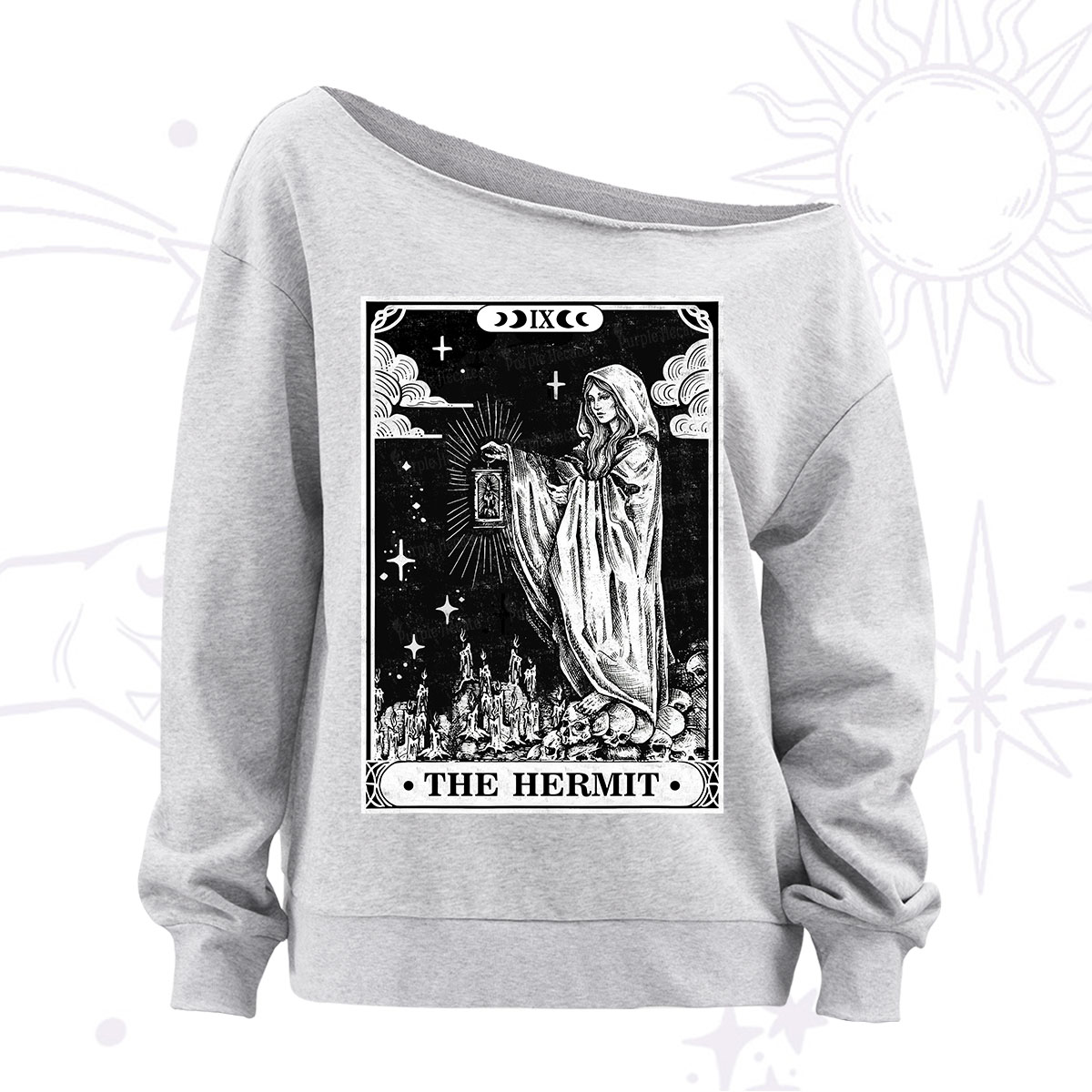 Purplehecate The Hermit Goddess Tarot Card Off The Shoulder Sweatshirt