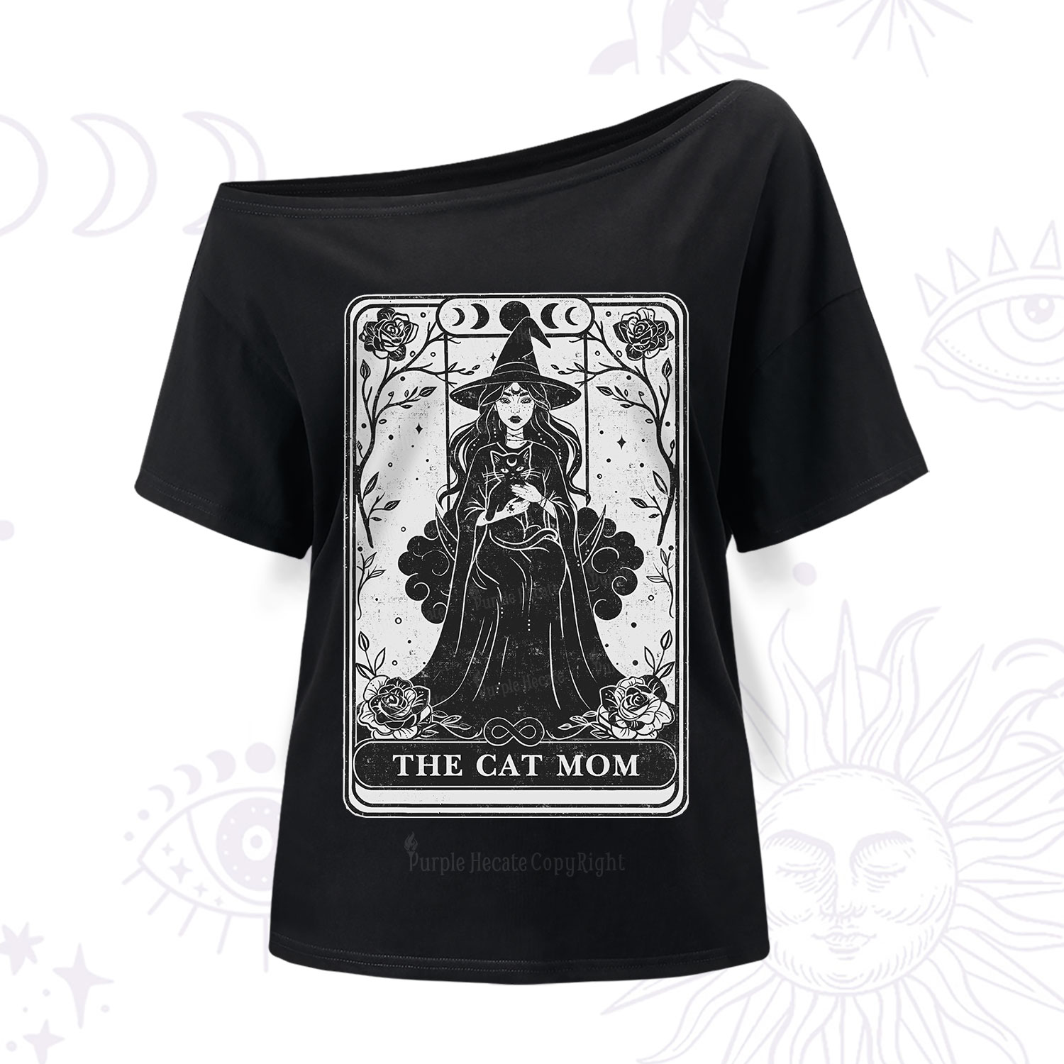 Purplehecate The Witch Cat Mom Tarot One Shoulder T-Shirt