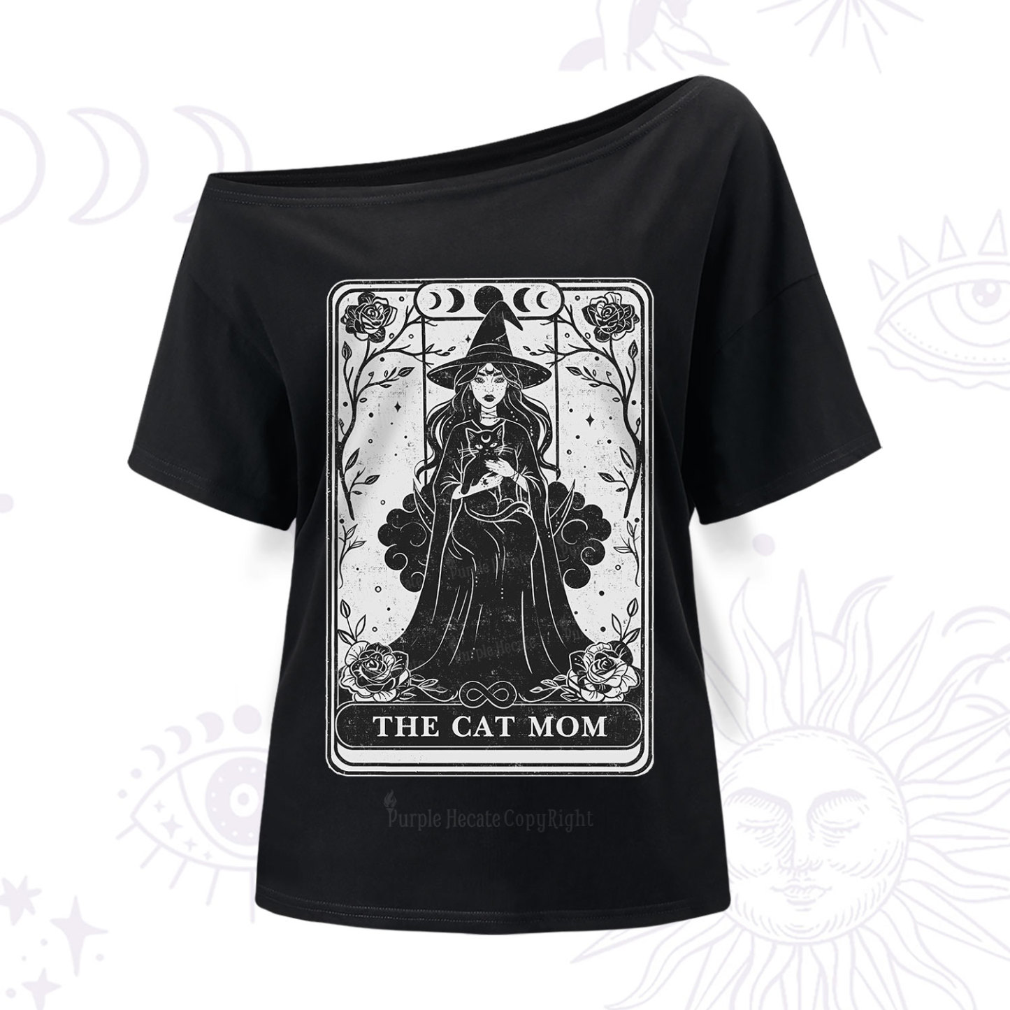 Purplehecate The Witch Cat Mom Tarot One Shoulder T-Shir