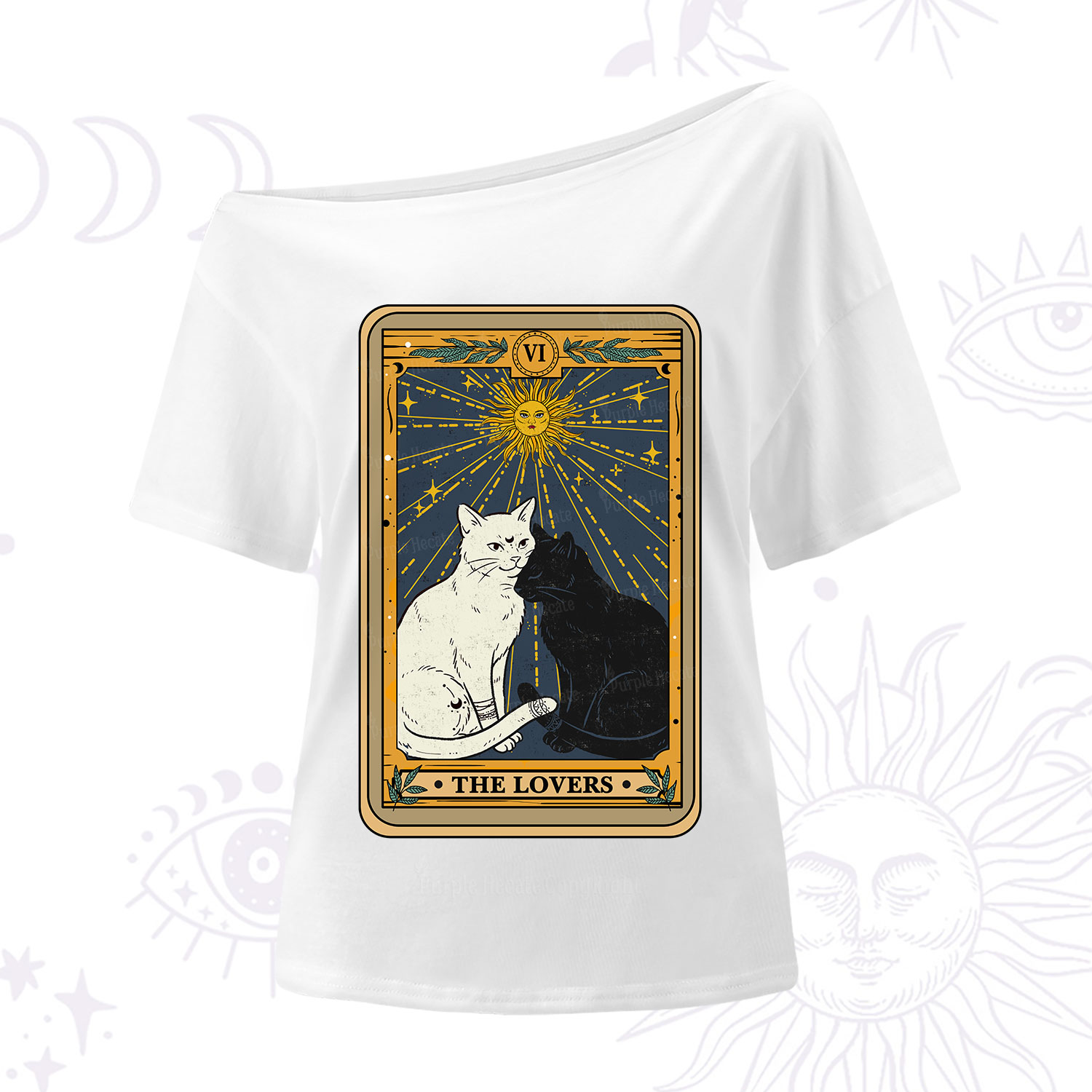 Purplehecate The Lovers Cat Tarot Card One Shoulder T-Shirt