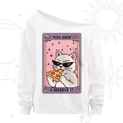 Purplehecate The Pizza Queen Cat Tarot Off The Shoulder Sweatshirt