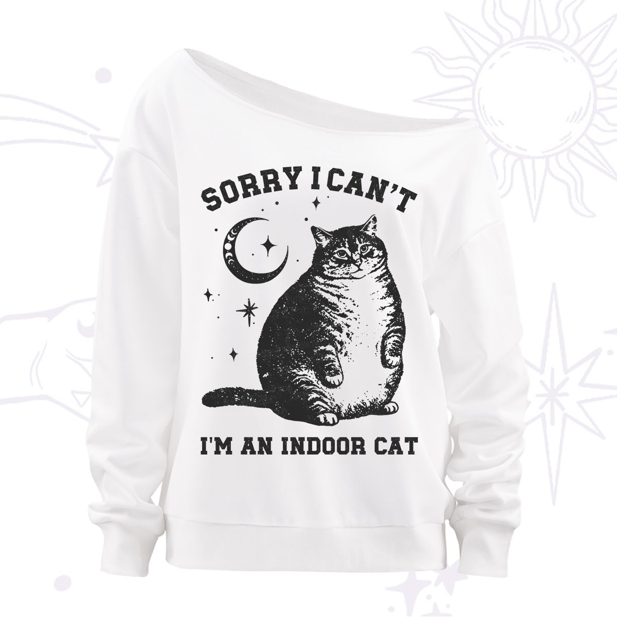 Purplehecate Sorry I Can't Go I'm an Indoor Cat Off The Shoulder Sweatshirt