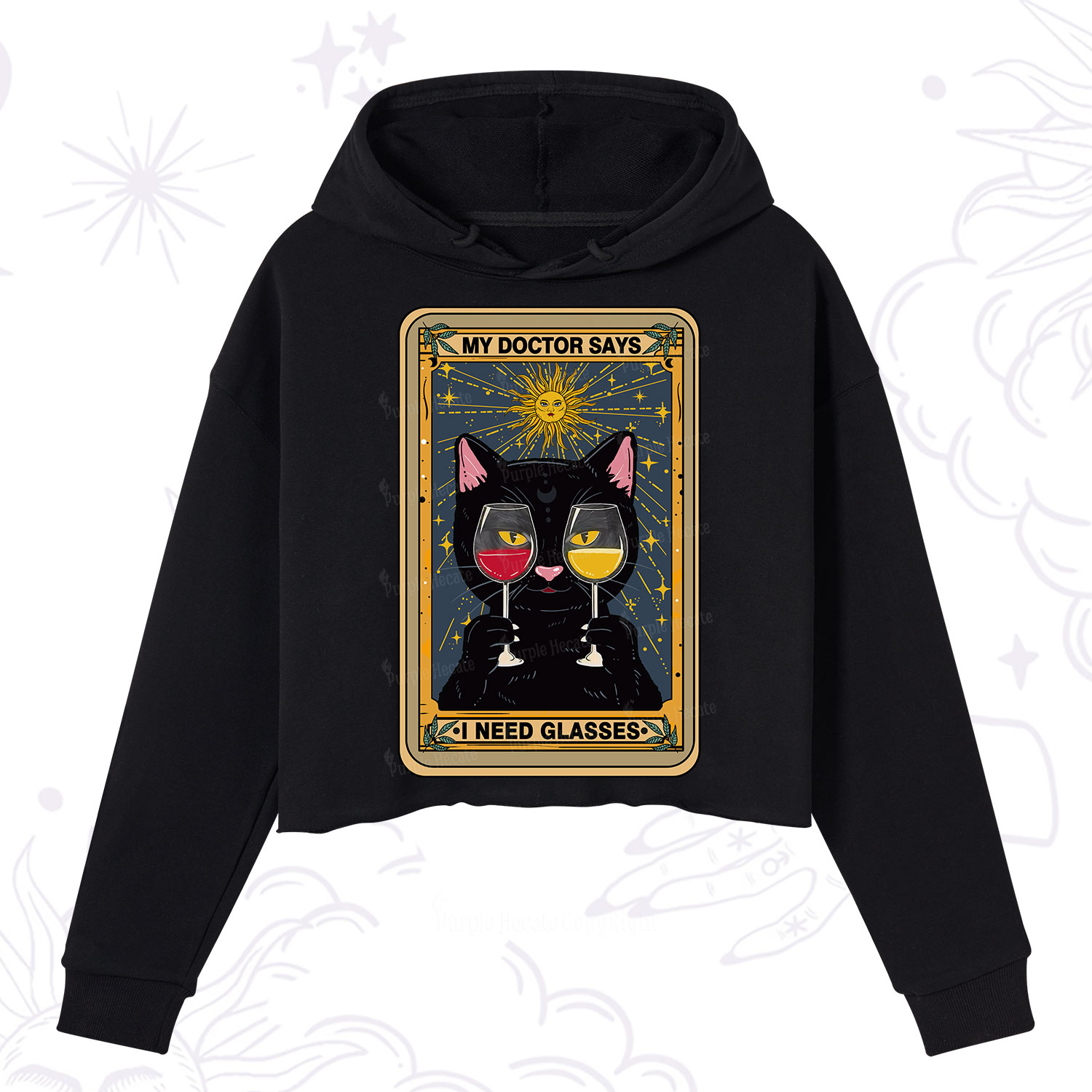 Purplehecate Funny Black Cat My Doctor Says I Need Glasses Tarot Crop Hoodie