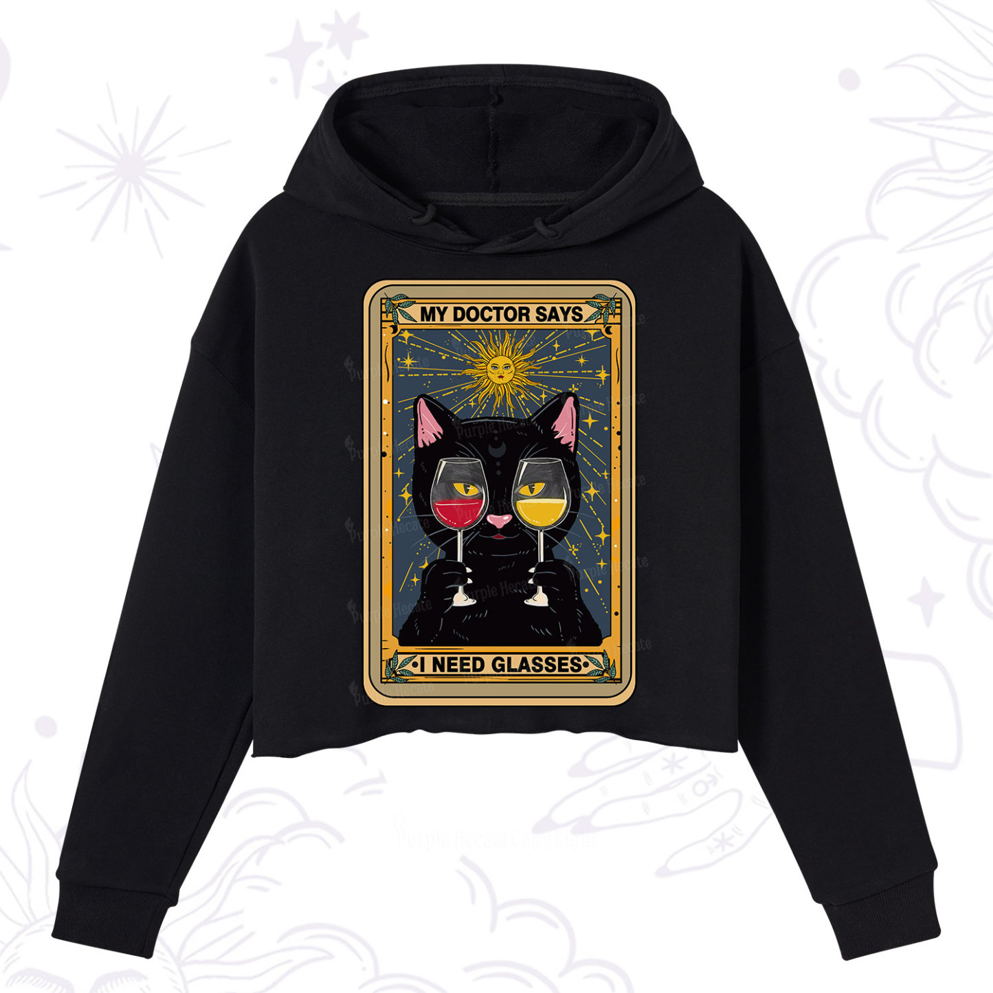 Purplehecate Funny Black Cat My Doctor Says I Need Glasses Tarot Crop Hoodie