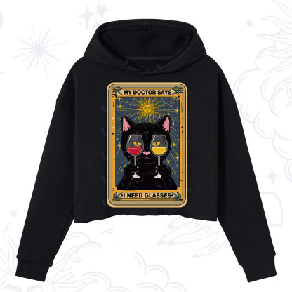 Purplehecate Funny Black Cat My Doctor Says I Need Glasses Tarot Crop Hoodie