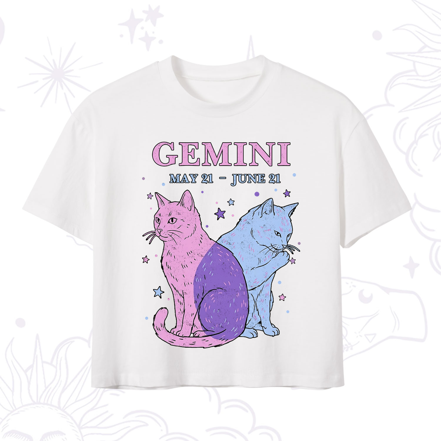 Purplehecate Gemini Zodiac Cats Crop T-Shirt