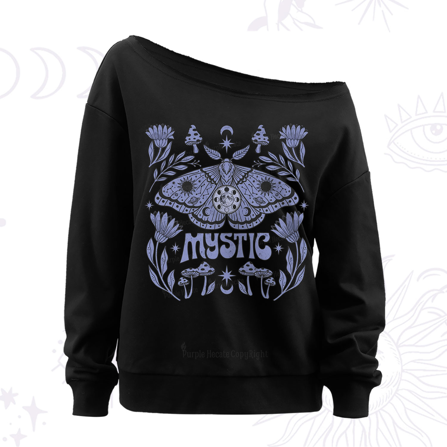 Purplehecate Mystic Luna Moth Off The Shoulder Sweatshirt