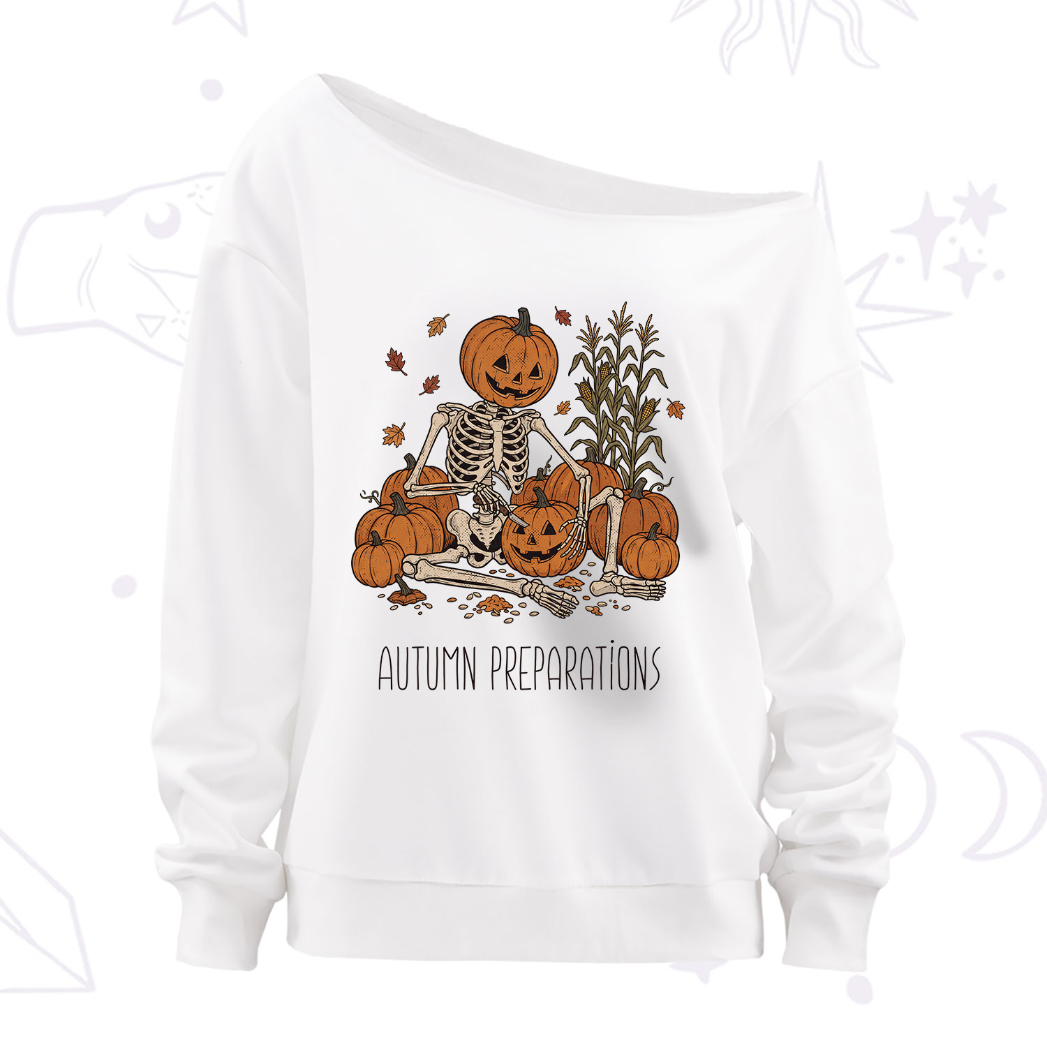 Purplehecate Autumn Preparations Pumpkin Skeleton Off The Shoulder Sweatshirt