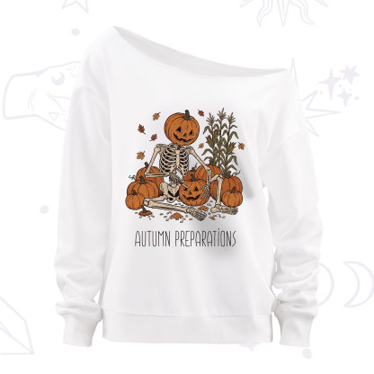 Purplehecate Autumn Preparations Pumpkin Skeleton Off The Shoulder Sweatshirt