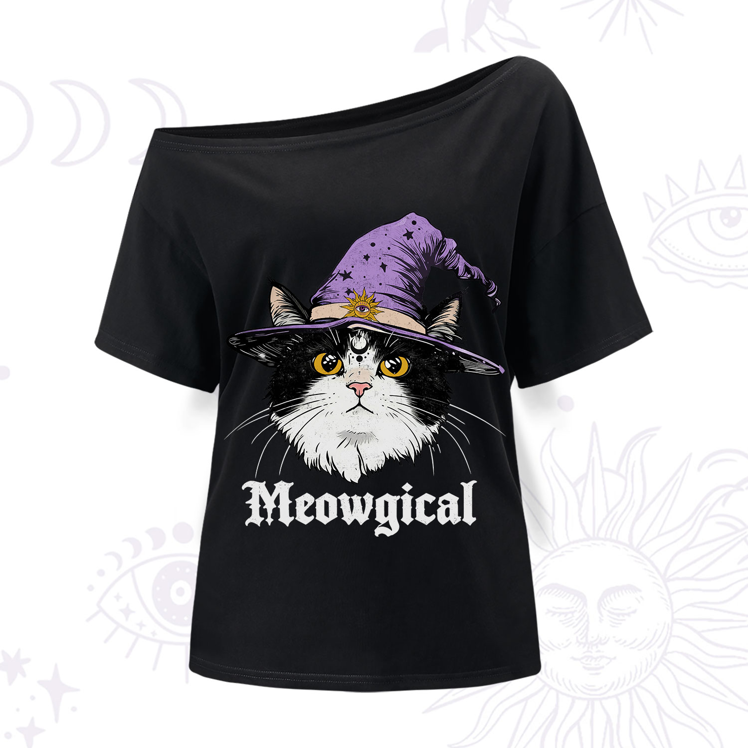 Purplehecate Meowgical Witch Cat One Shoulder T-Shirt