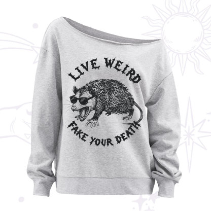 Purplehecate Live Weird Fake Your Death Silly Opossum Off The Shoulder Sweatshirt