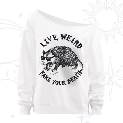 Purplehecate Live Weird Fake Your Death Silly Opossum Off The Shoulder Sweatshirt
