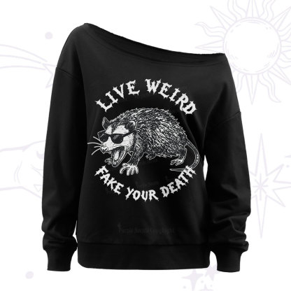 Purplehecate Live Weird Fake Your Death Silly Opossum Off The Shoulder Sweatshirt
