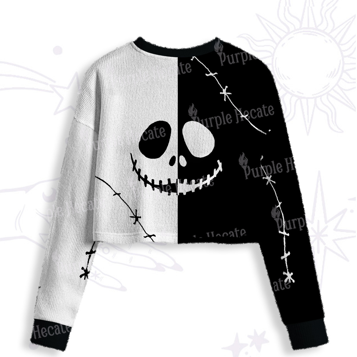 Purplehecate Nightmare Skeleton King Crop Fuzzy Ugly Sweatshirt