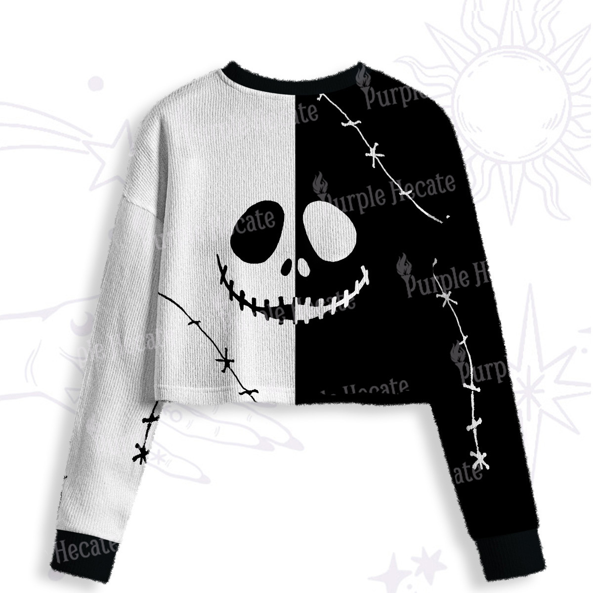 Purplehecate Nightmare Skeleton King Crop Fuzzy Ugly Sweatshirt