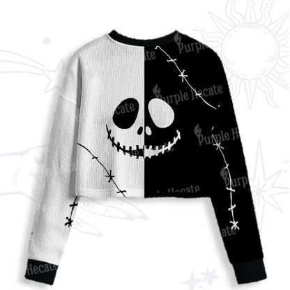 Purplehecate Nightmare Skeleton King Crop Fuzzy Ugly Sweatshirt