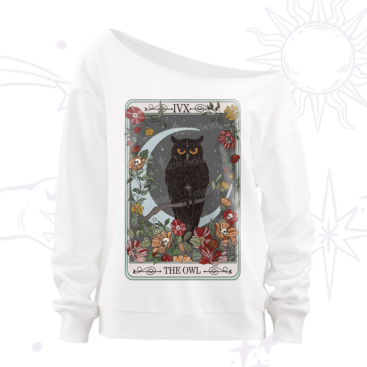 Purplehecate The Owl Tarot Off The Shoulder Sweatshirt