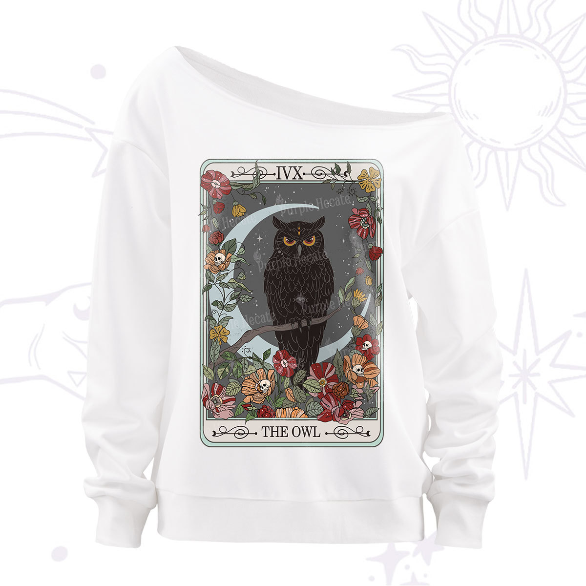 Purplehecate The Owl Tarot Off The Shoulder Sweatshirt
