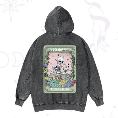 Purplehecate The Reader Bookworm Tarot Skeleton Washed Hoodie