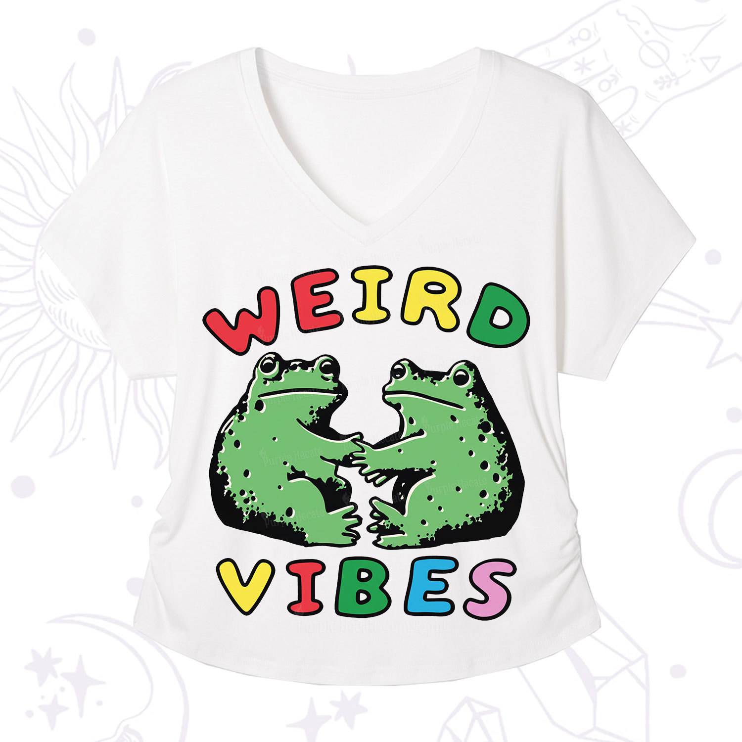 Purplehecate Weird Frog Vibes V-Neck T-Shirt
